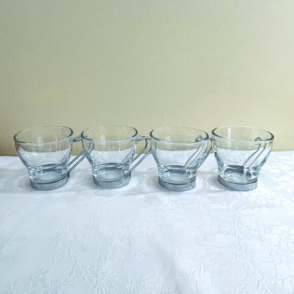 4 Bormioli Rocco Oslo Italian Tempered Glass Espresso Cups Metal Handle Mugs Cup - Picture 5 of 11